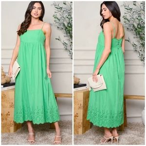 EMORY PARK Boho Chic Vivid Green Embroidered Maxi Dress